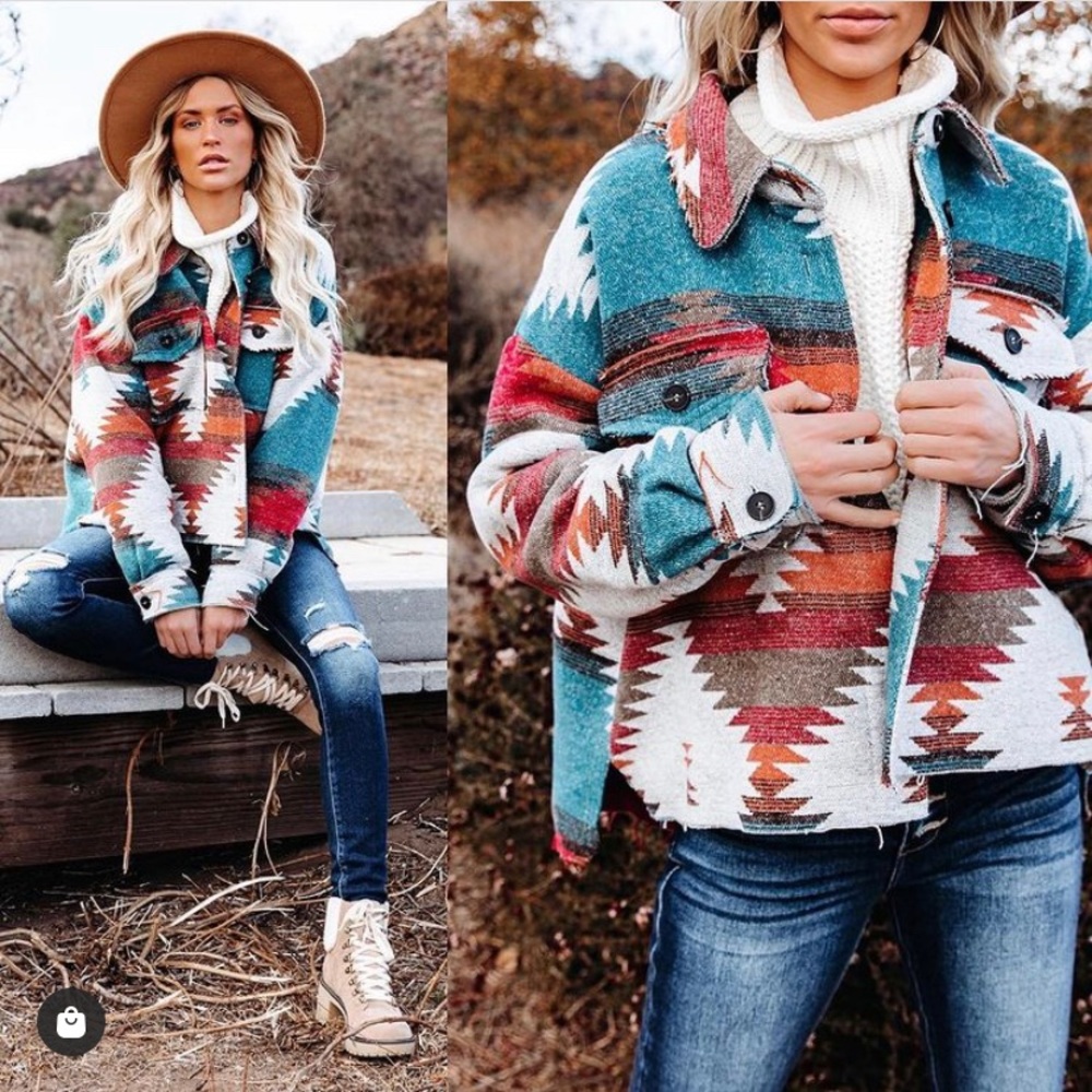 Vici Zion distressed Aztec shacket jacket size m